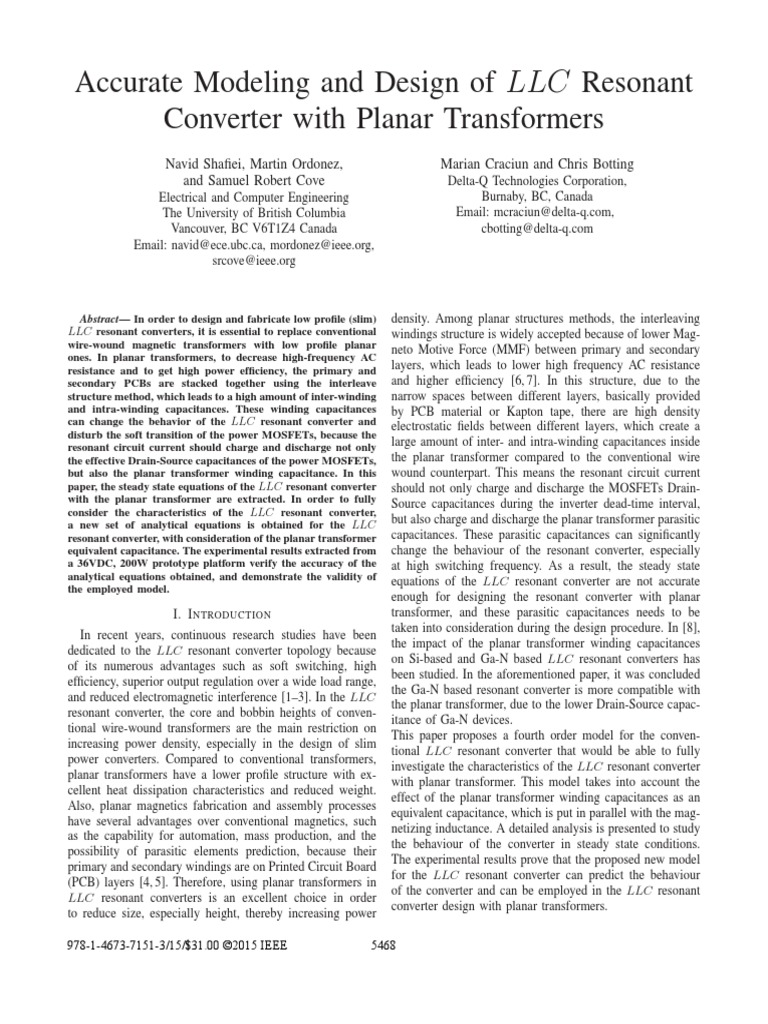 Accurate Modeling and Design of LLC Resonant Converter With Planar ...