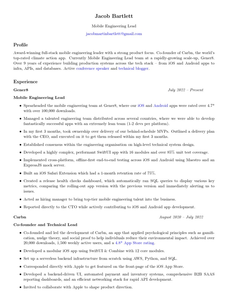 Mobile Engineering Leader Profile | PDF | Mobile App | Ios