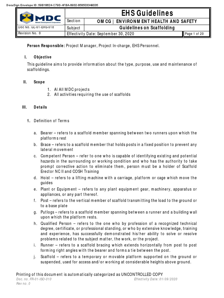 Scaffolding Guidelines and Requirements | PDF | Scaffolding | Elevator