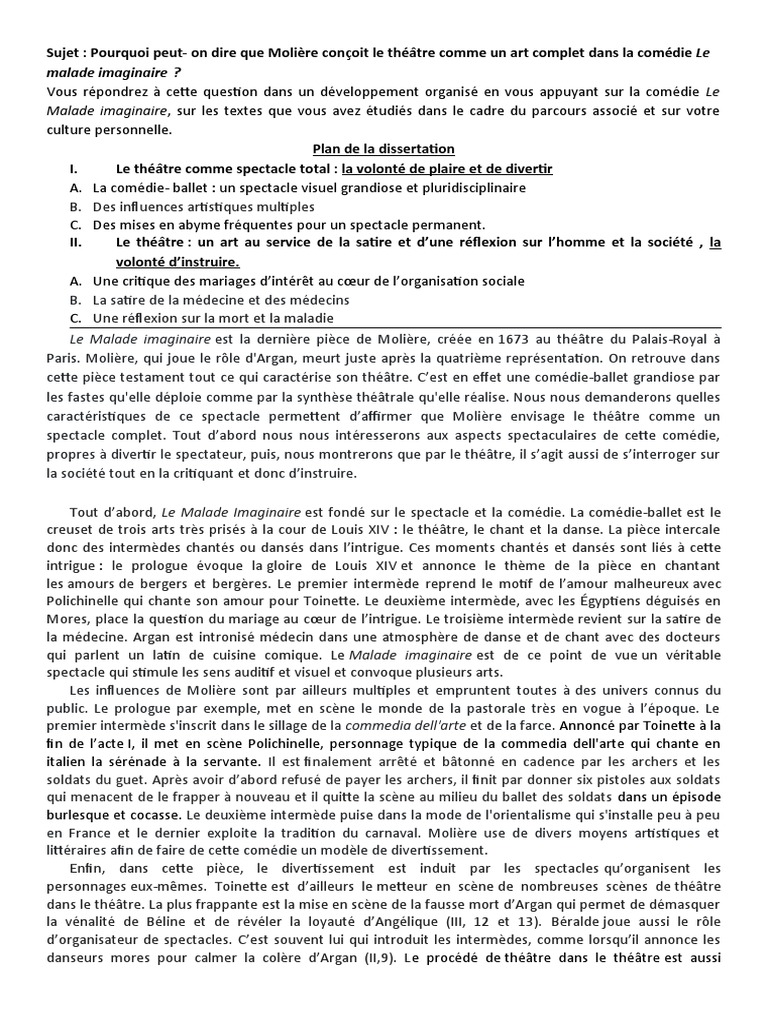Dissertation Molière Ex Dissertation Rédigée LMI Art Complet | PDF | Molière | Comédie