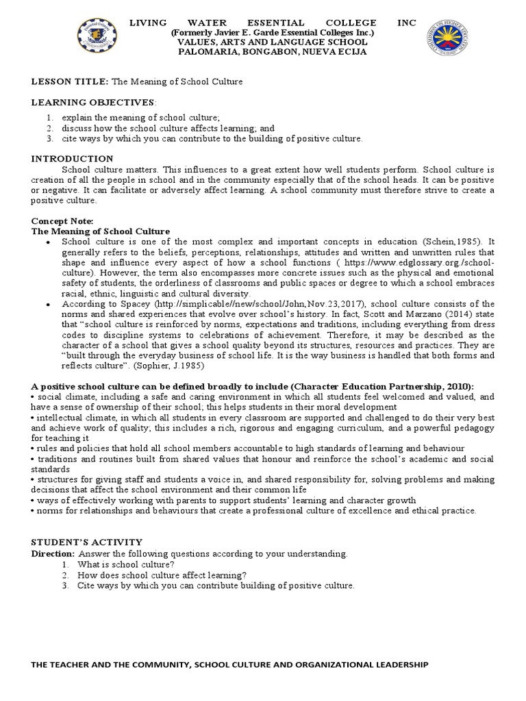 module-23-the-meaning-of-school-culture-pdf-learning-cognition