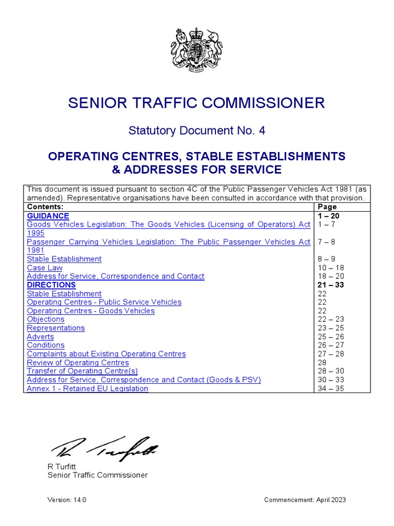 Operating Centres & Stable Establishments Guide | PDF | License | Traffic