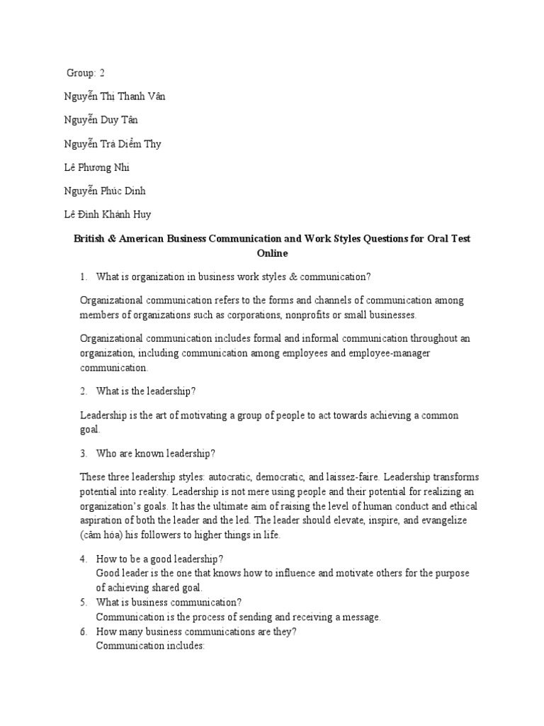 Basic questions for british american work styles communication