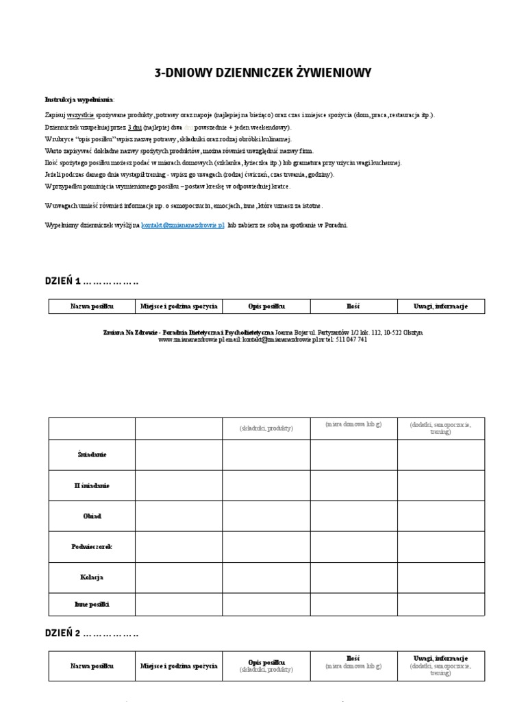Dzienniczek ywieniowy pdf