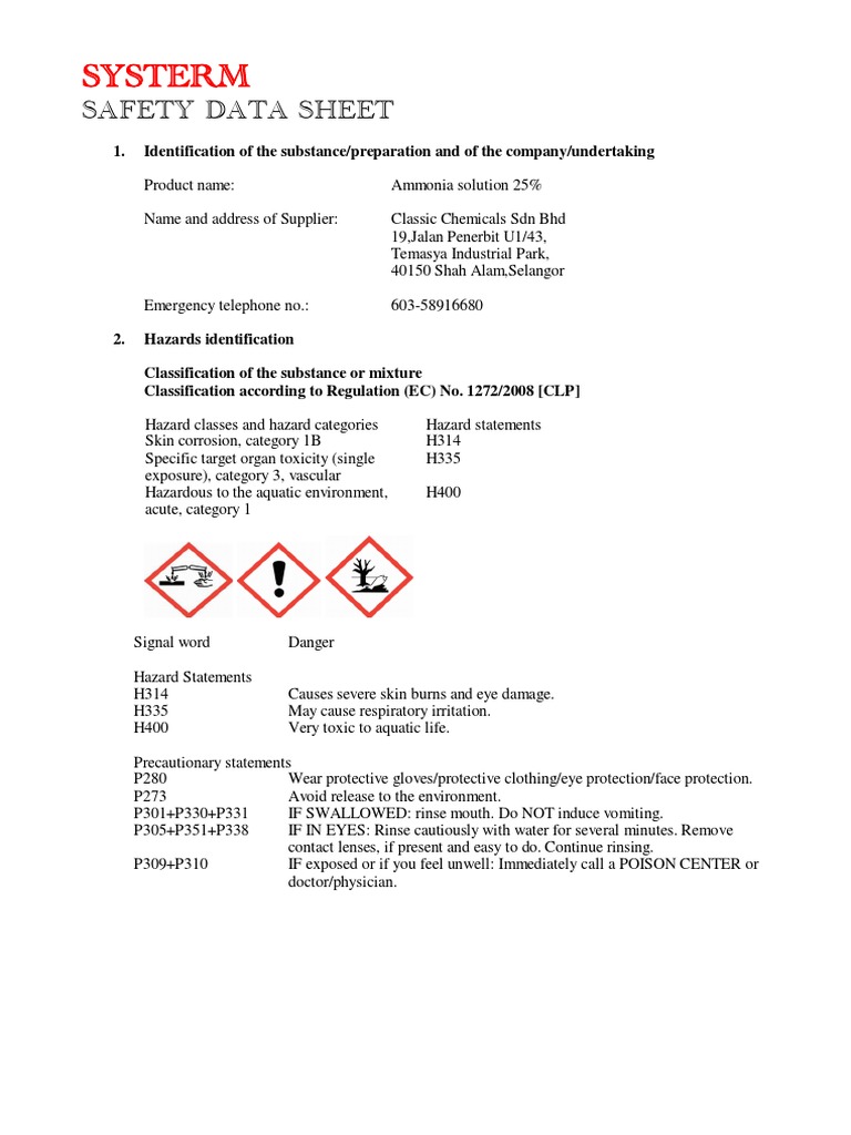 Ammonia Solution 25 Pdf Water Ammonia