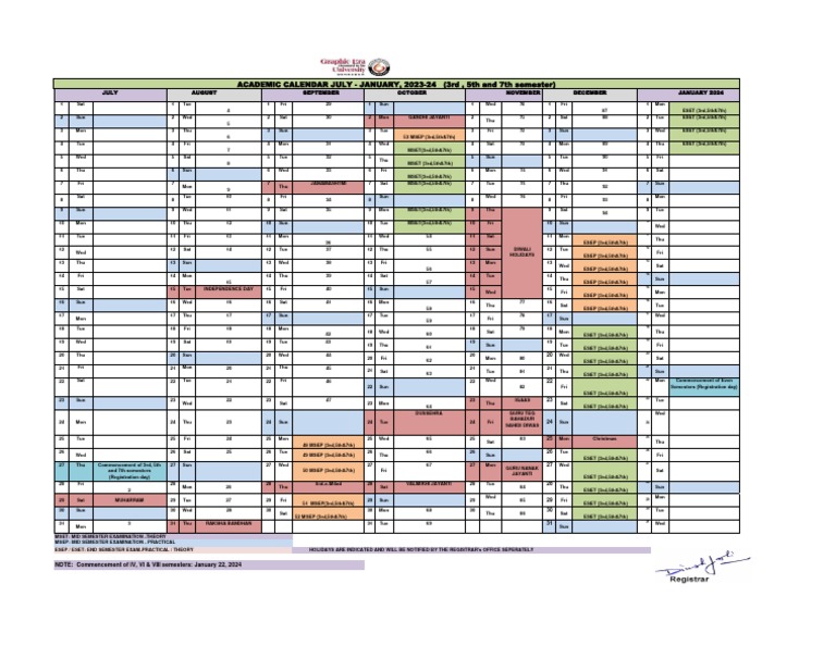 Academic Calendar Odd Semesters - III V Nad VII | PDF