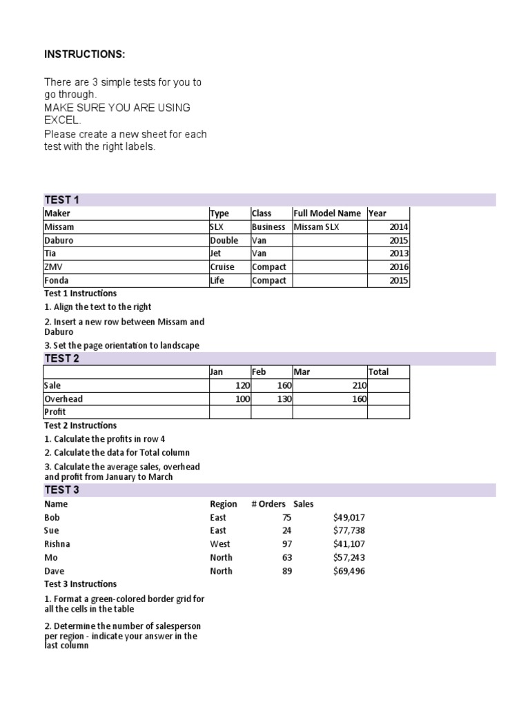 Basic excel test pdf