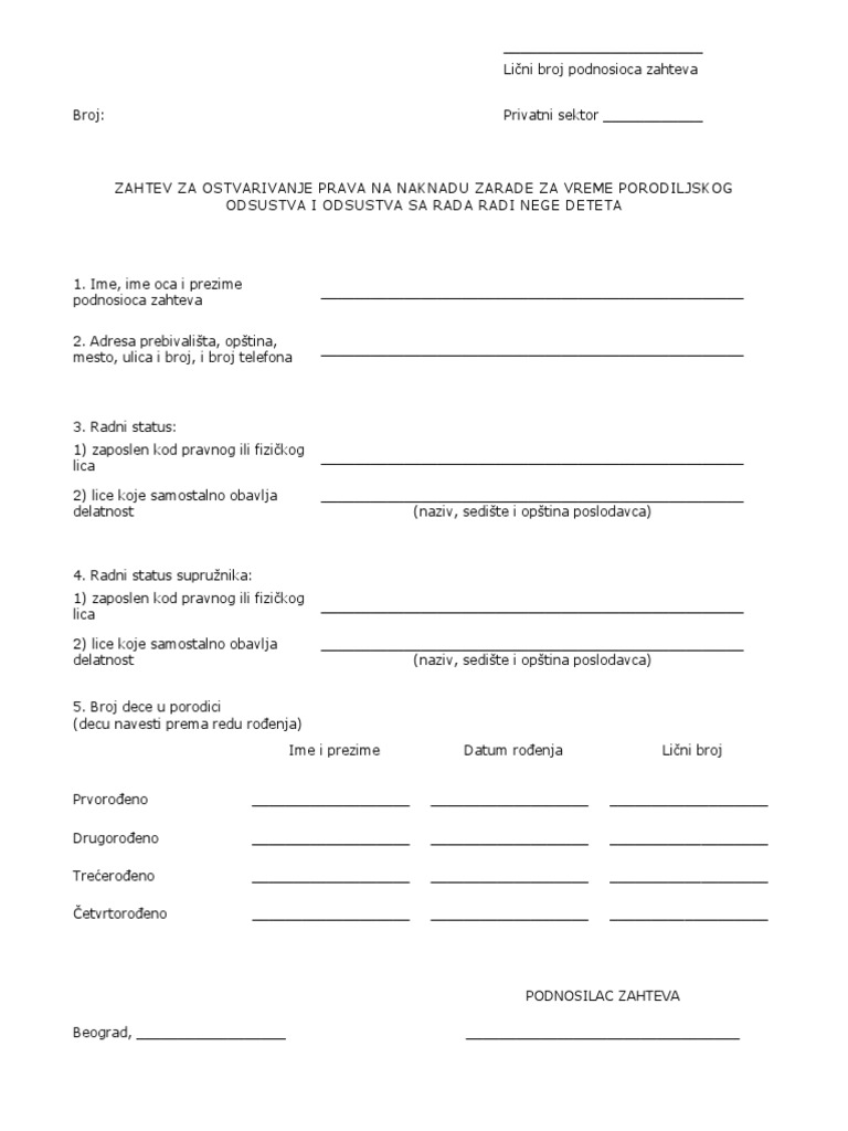 Zahtev Porodiljsko | PDF