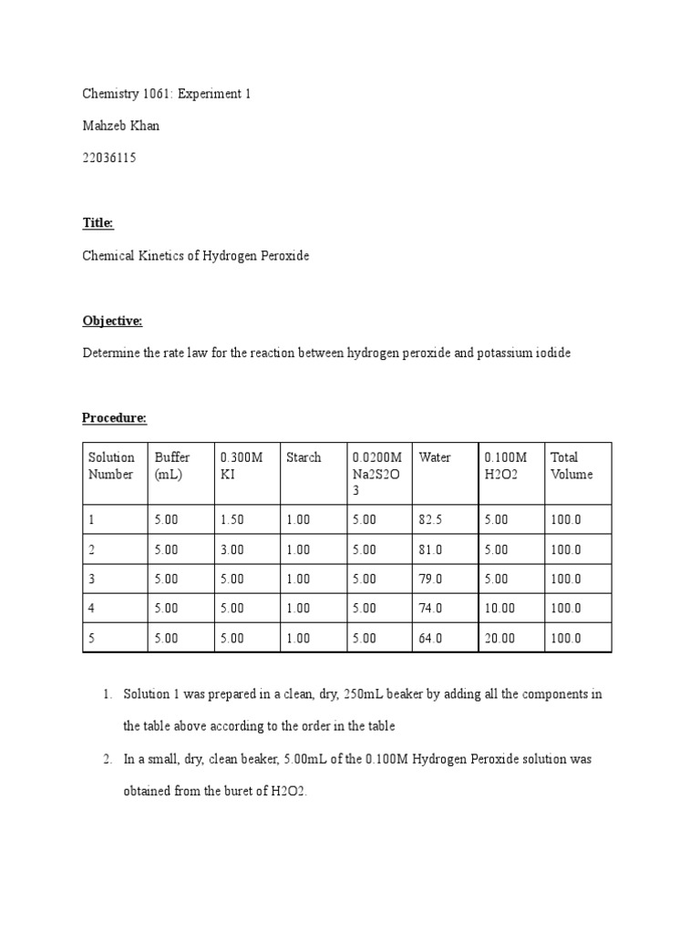 Chem-Lab Report 1 | Download Free PDF | Hydrogen Peroxide | Chemistry