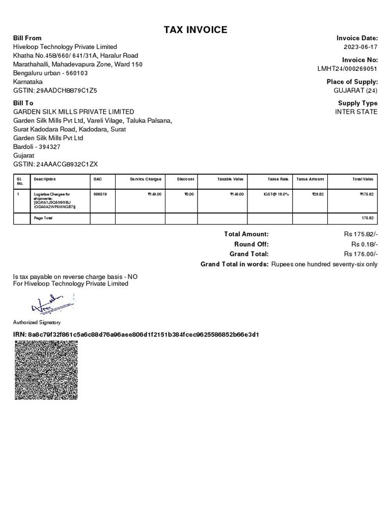 Tax Invoice for Hiveloop Technology | PDF | Rupee | Public Finance