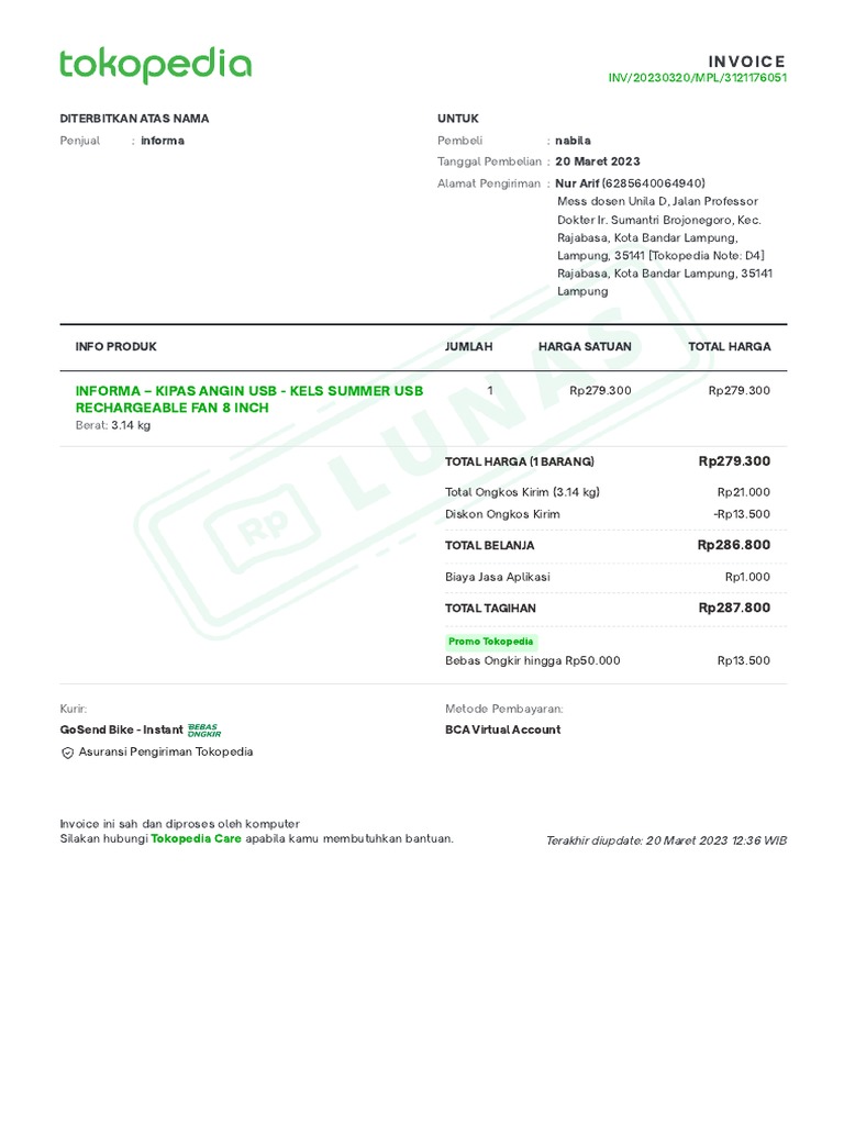 Invoice Kipas Angin Informa 2023 | PDF