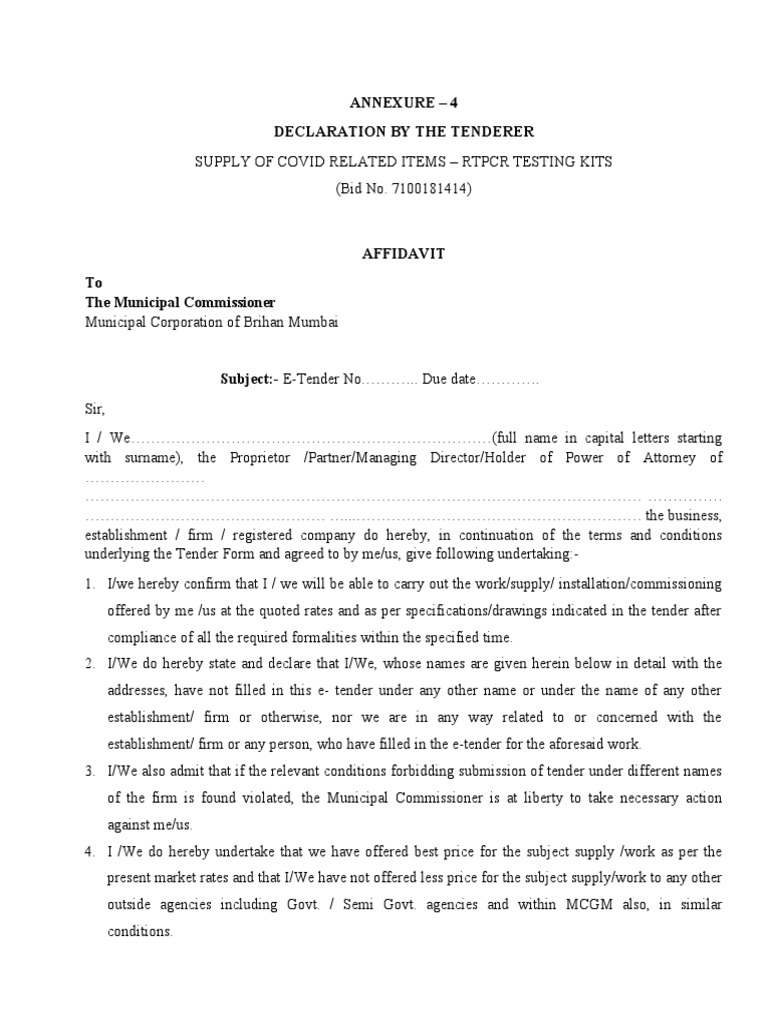 ANNEXURE 4 Declaration by The Tenderer PDF Government Common Law