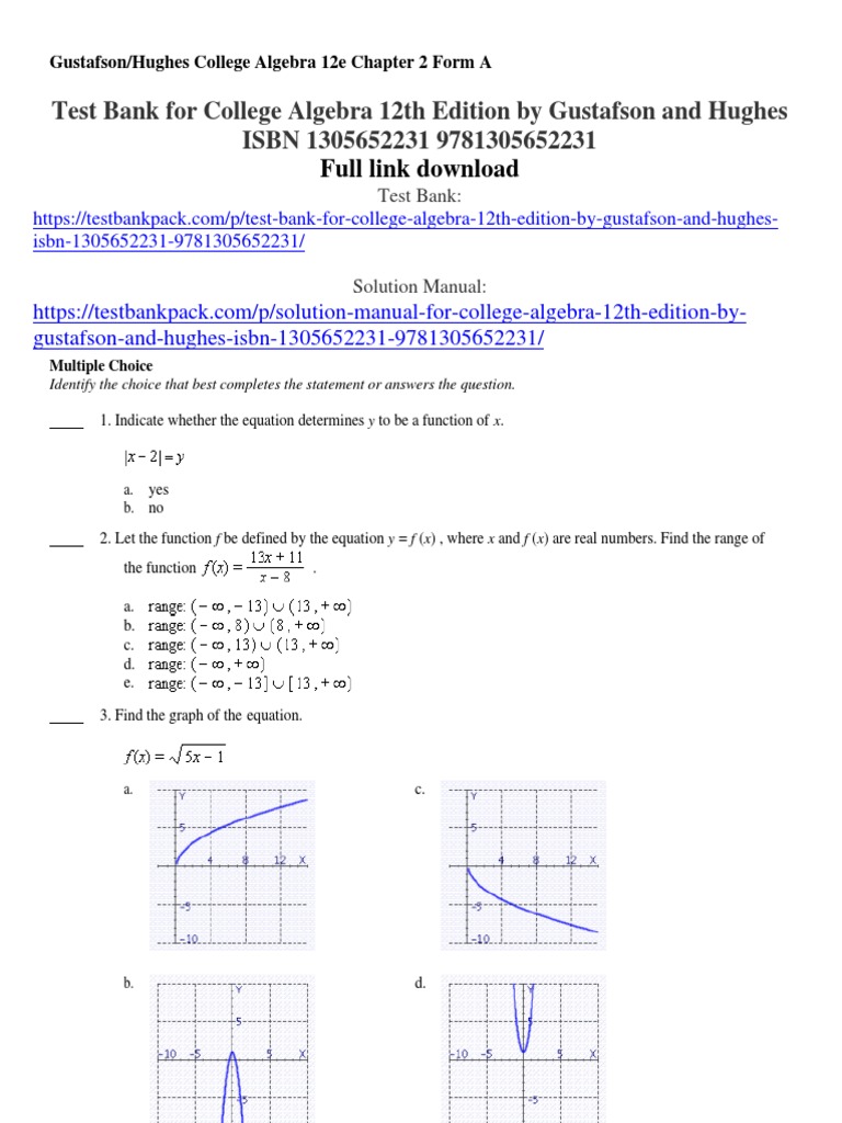 College Algebra 12e Test Bank Form A | PDF | Function (Mathematics ...