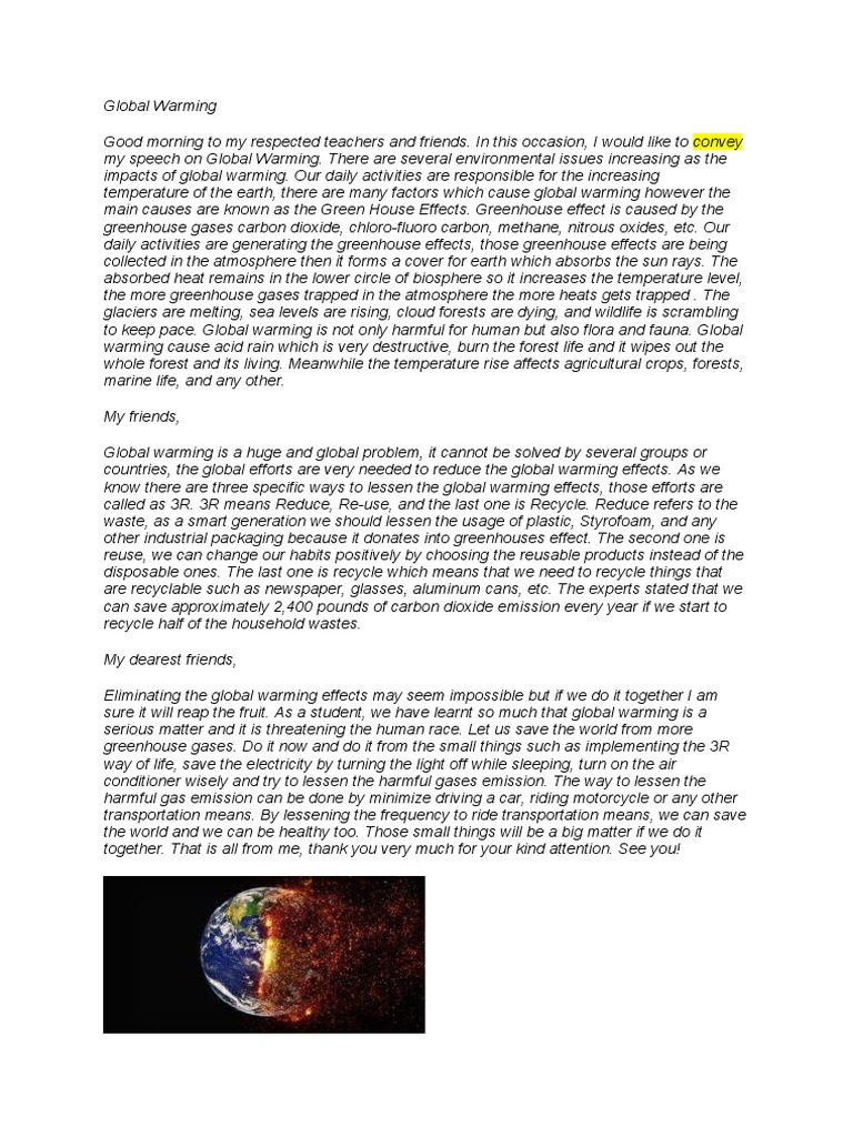 2 english speech global warming pdf climate change greenhouse effect