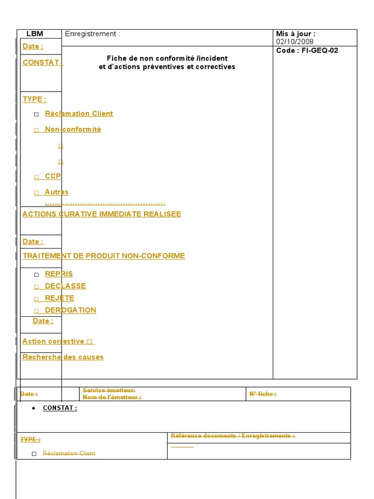 Fiche de Non-Conformité et Actions Correctives | PDF | Droit ...