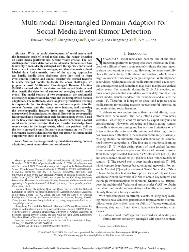 Multimodal disentangled domain adaption for social media event rumor