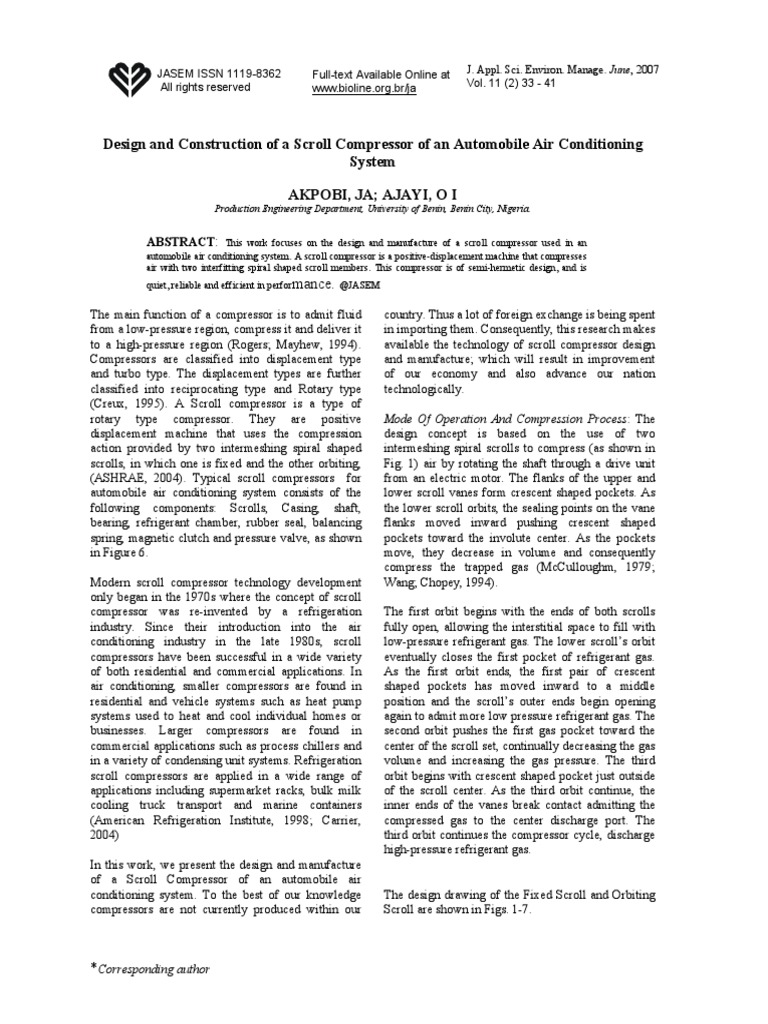 Scroll Compressor Design for Vehicles | PDF | Gas Technologies ...