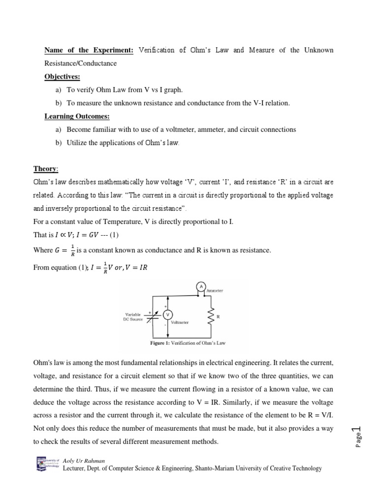 Ohm Law PDF Electrical Resistance And Conductance Electrical Network
