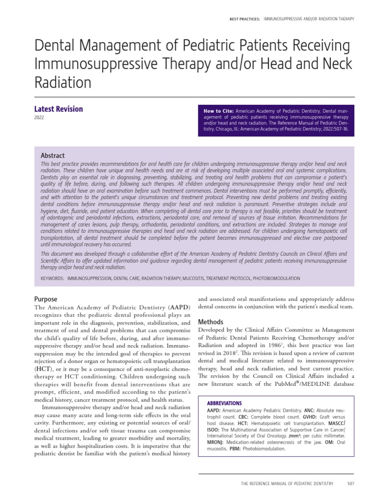 Dental Management of Pediatric Patients Receiving Immunosuppressive