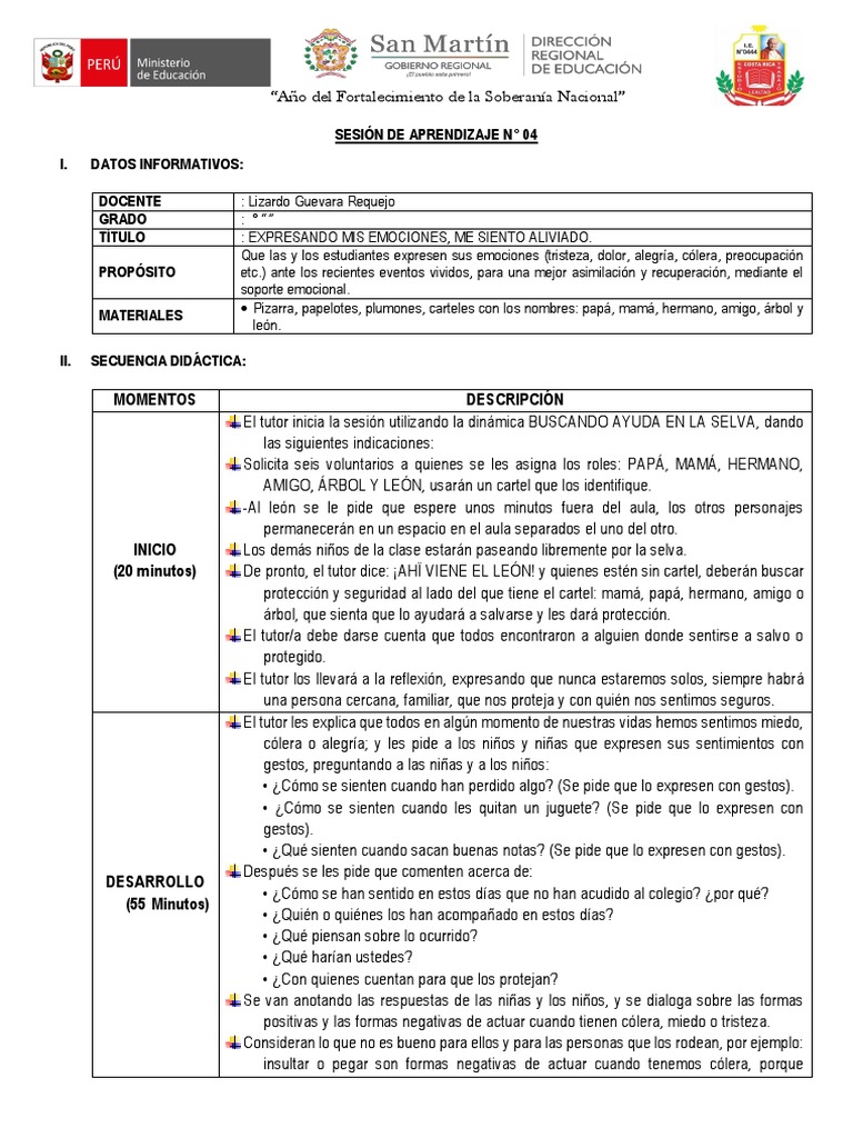 Sesión de Aprendizaje #04 | PDF | Las emociones | Ira