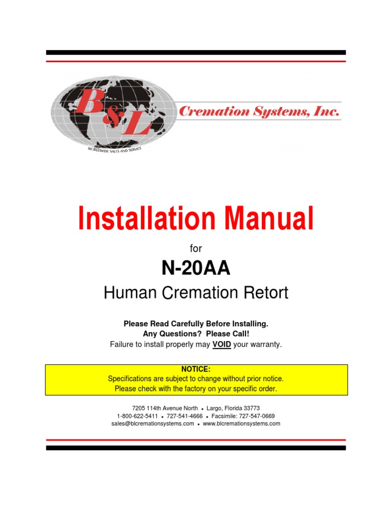 N-20AA Human Cremation Retort Installation Guide | PDF | Crane (Machine ...
