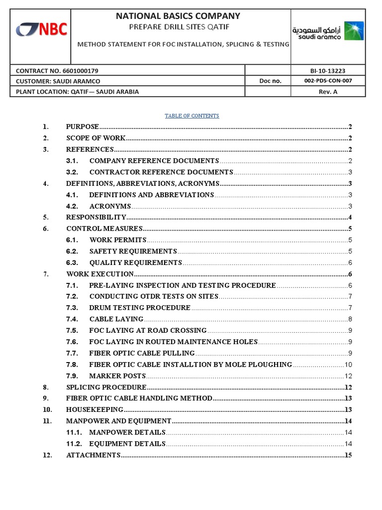 002-PDS-CON-007 Method Statement For FOC Installation, Splicing ...