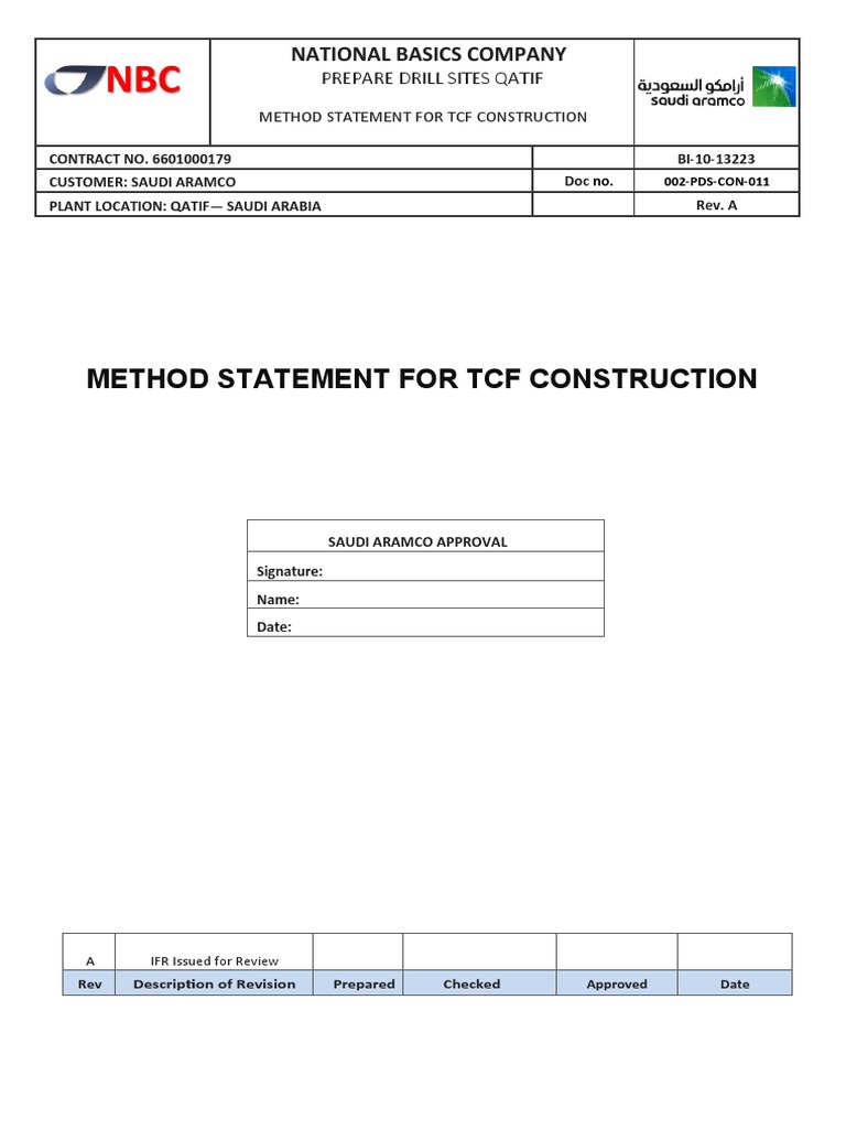 002-PDS-CON-011 Method Statement For TCF Construction | PDF | Concrete ...