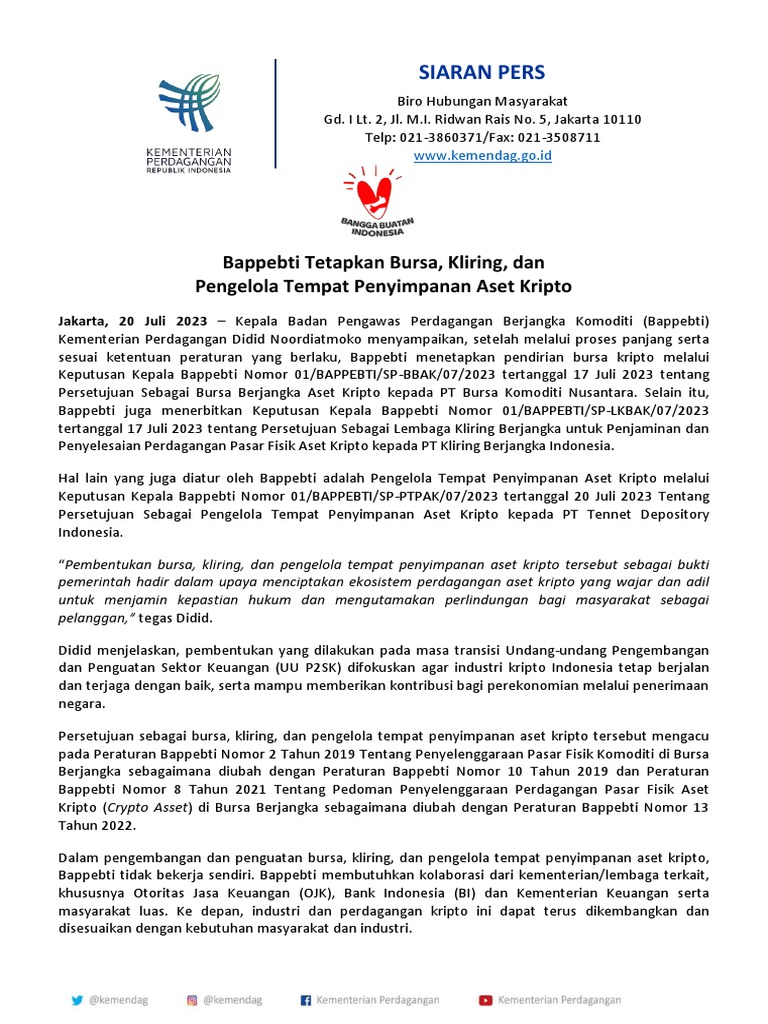 Bappebti Tetapkan Bursa Kripto Indonesia | PDF