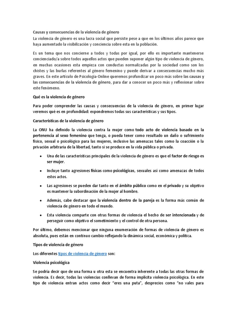 Causas y Consecuencias de la Violencia de Género | PDF | La violencia ...