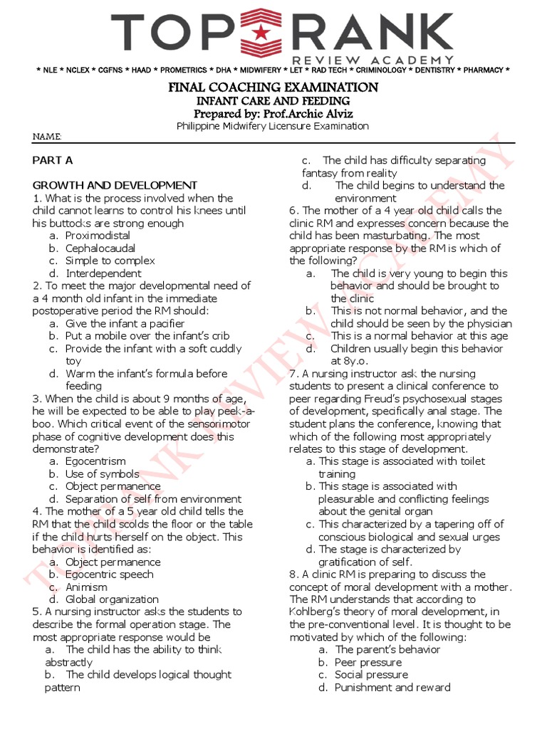 Final Coaching - Infant Care and Feeding - Student Copy Part A | PDF ...