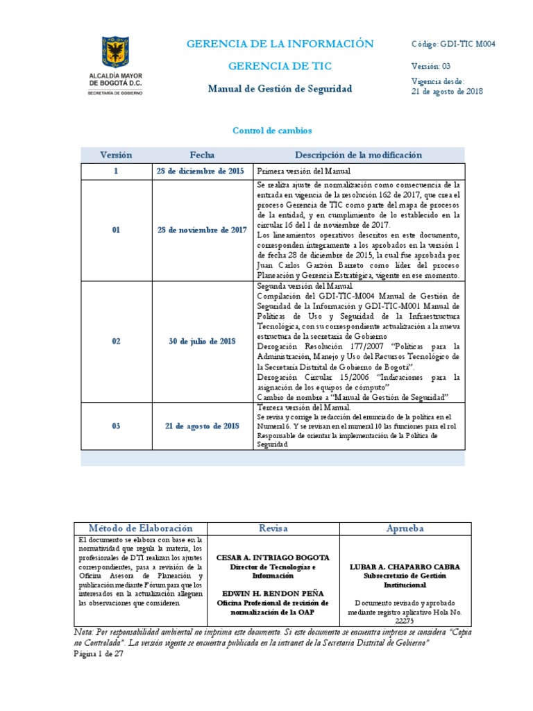 Manual de Gestión de Seguridad TIC | PDF | La seguridad informática ...
