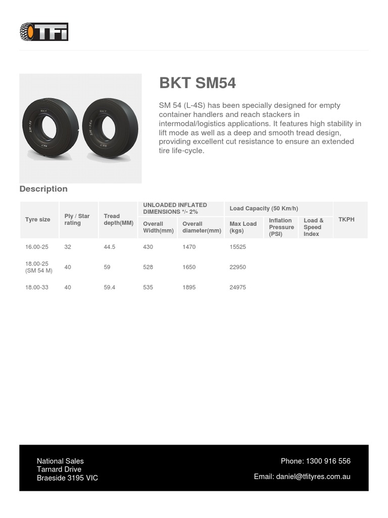 BKT SM54 Tyre Specifications & Features | PDF | Technology & Engineering