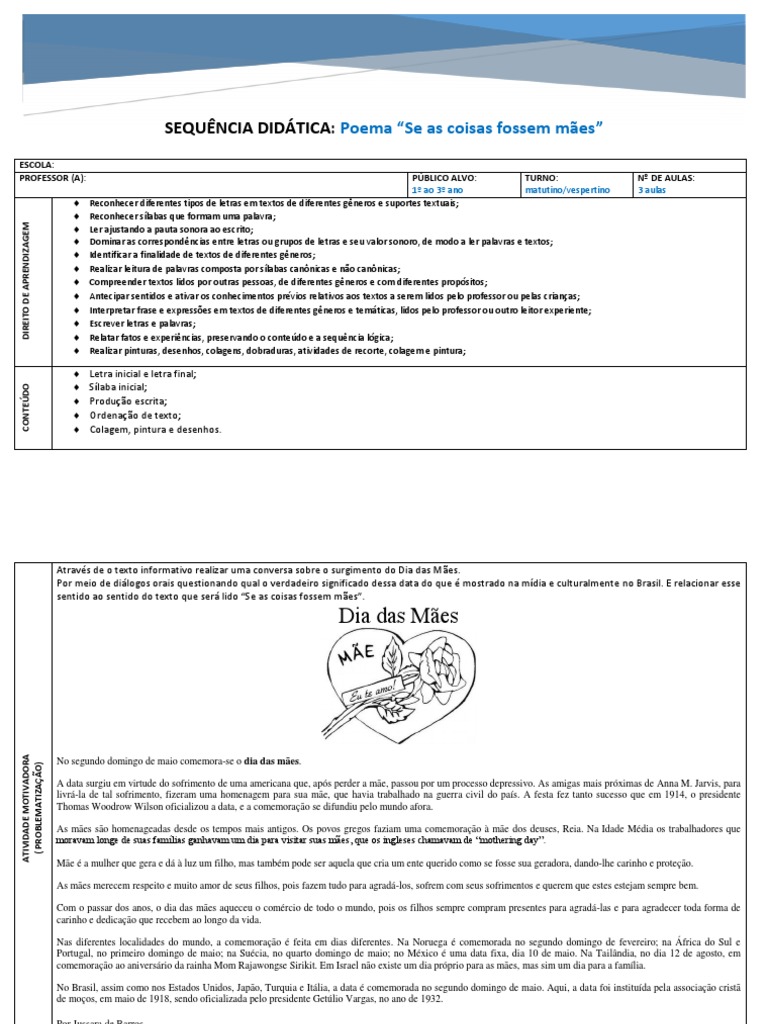 Sequência Didática Se As Coisas Fossem Mães | PDF