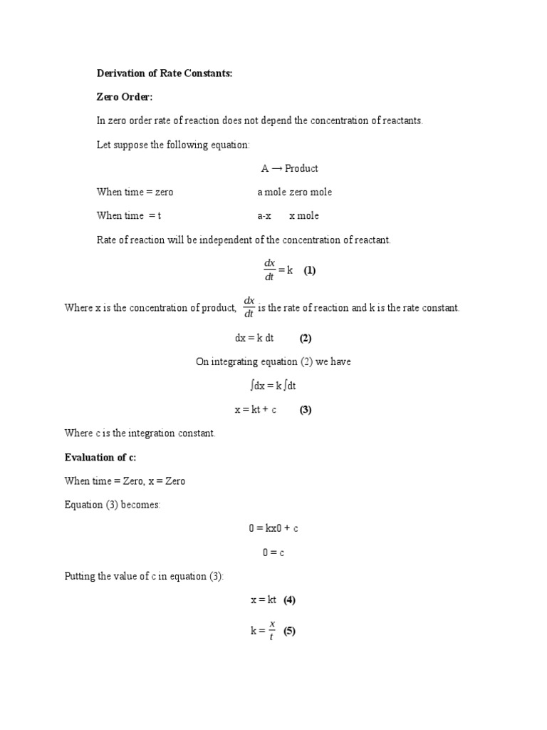 Zero Order Reaction Rate Constants Explained | PDF | Reaction Rate ...
