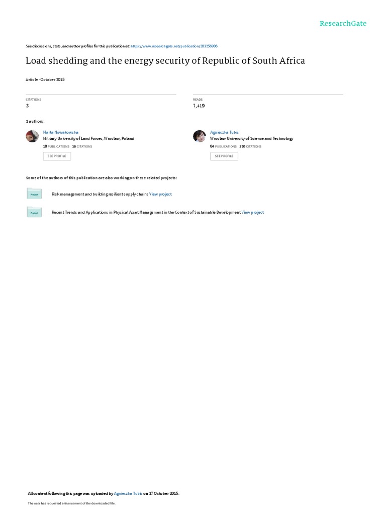 Load Shedding and The Energy Security of Republic of South Africa | PDF ...