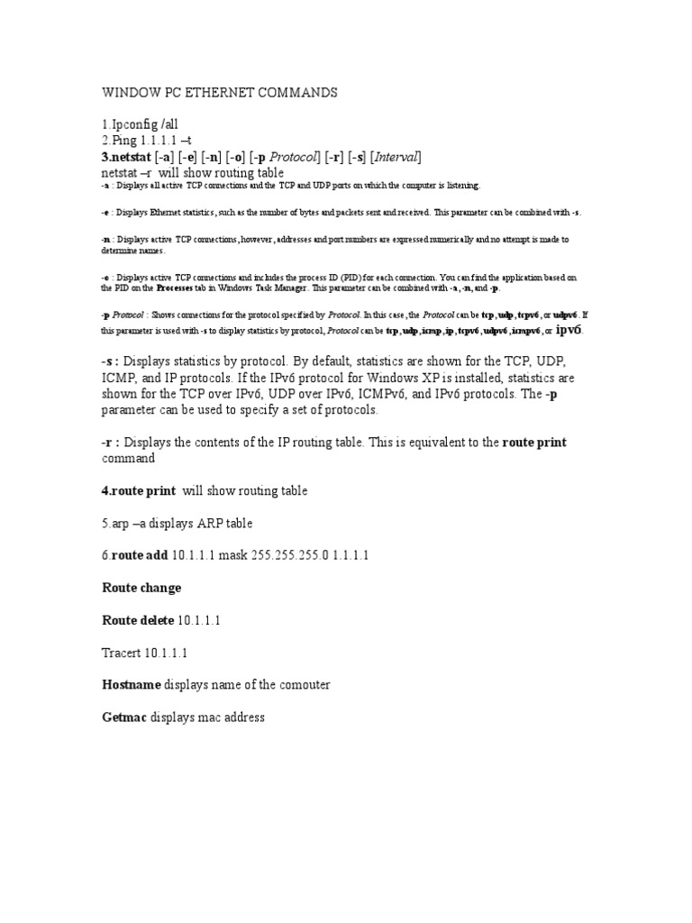WINDOW PC COMMANDS PDF Transmission Control Protocol
