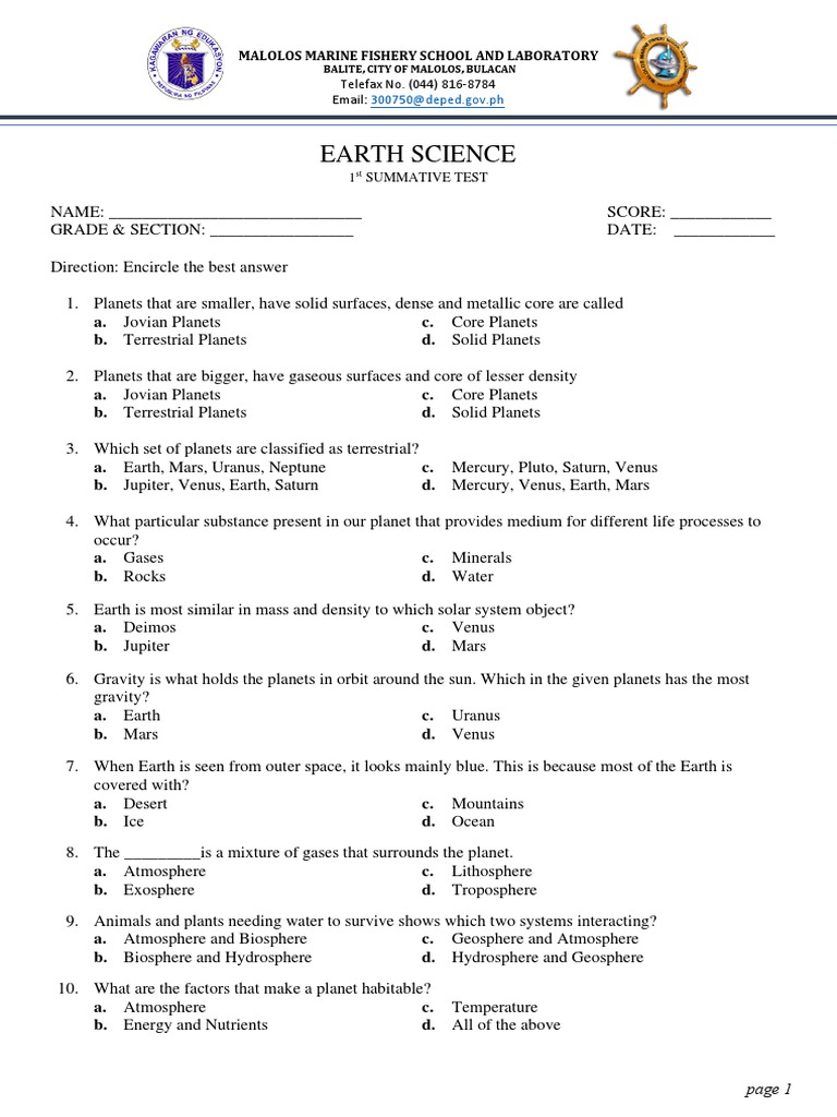 Earth Science Summative Test | PDF | Minerals | Rock (Geology)