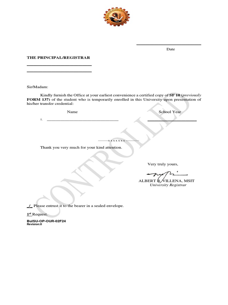 Request Form - F-137 (Freshmen) | PDF