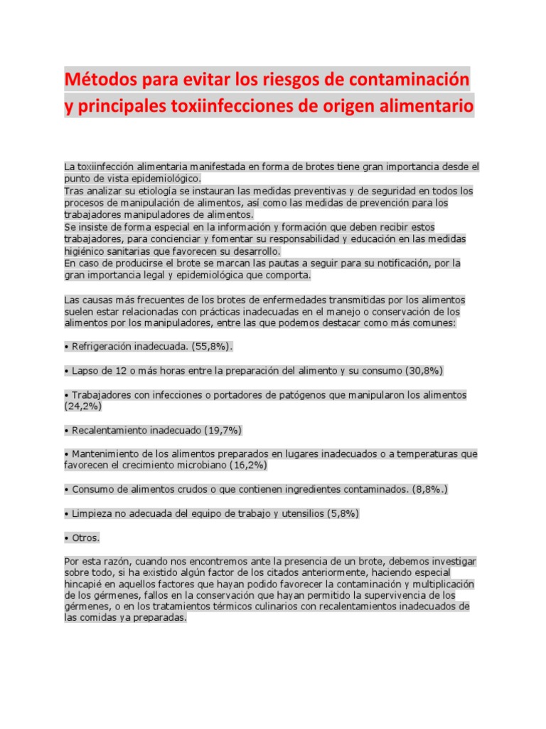 Métodos para Evitar Los Riesgos de Contaminación y Principales ...