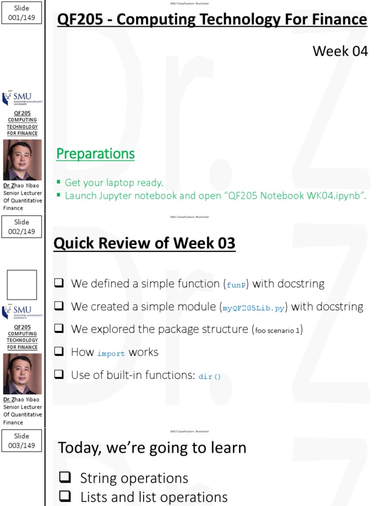 QF205: Week 04 Python Basics | PDF | String (Computer Science ...