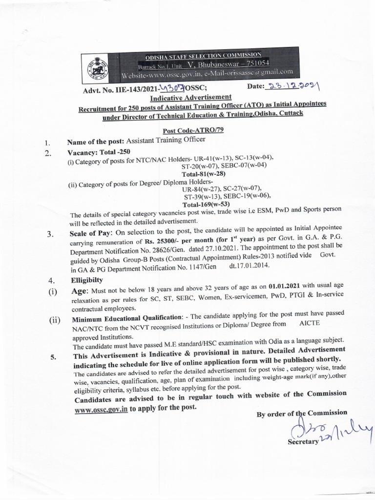 Odisha ATO Recruitment 2021 Details | PDF | Qualifications | Vocational ...