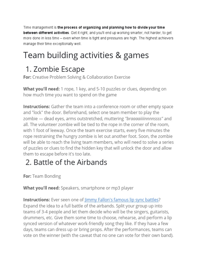 Engaging Team Building Activities Guide | PDF | Classroom | Team Building