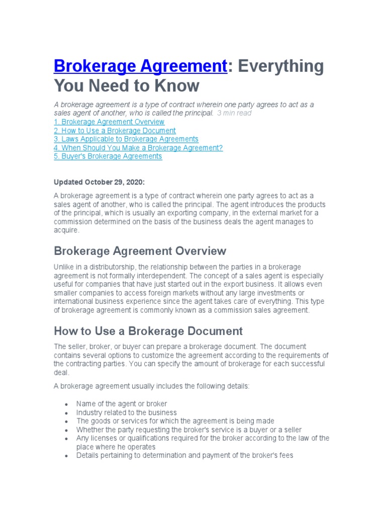 Understanding Brokerage Agreements | PDF | Broker | Financial Markets