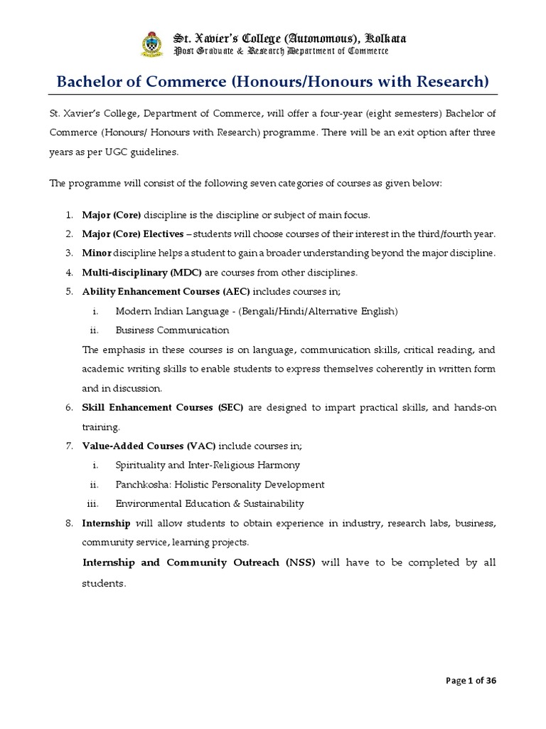 Curriculum and Syllabus For Students Enrolled For The Academic Year