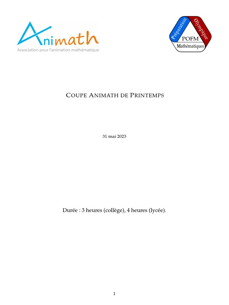 Résultats Coupe Animath Printemps 2023 | PDF