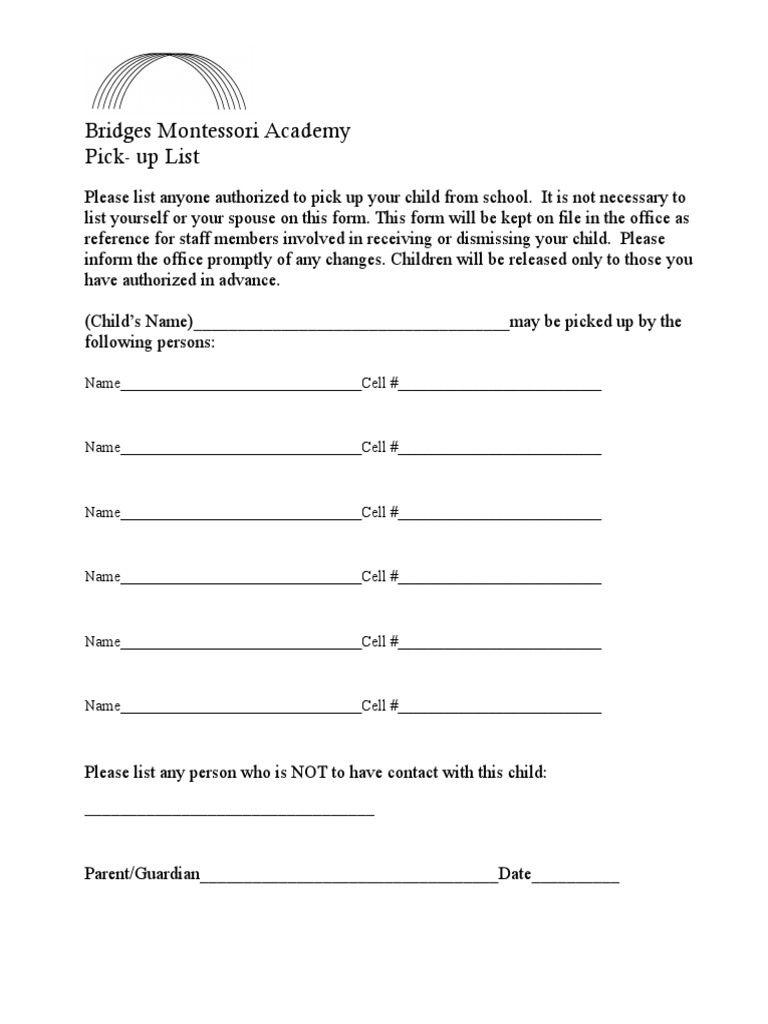 Student Pick Up List | PDF