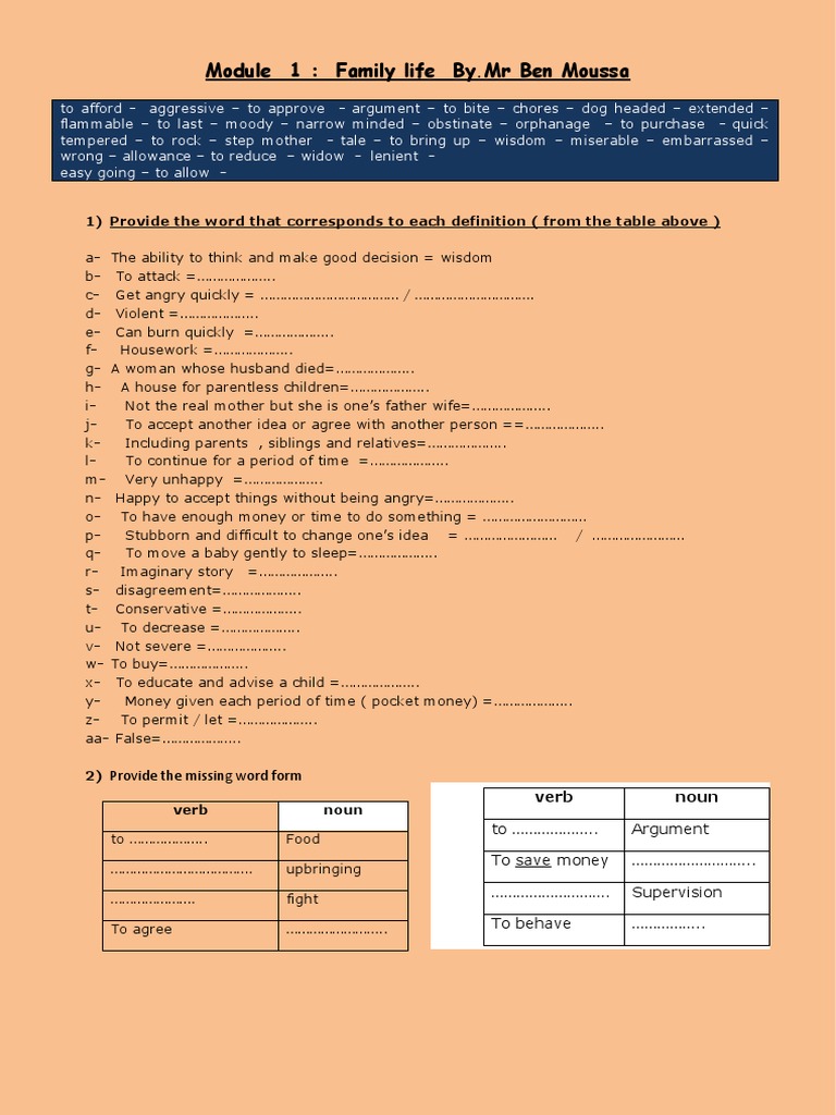 Family Life Module for 9th Grade English | PDF | Verb | Linguistics