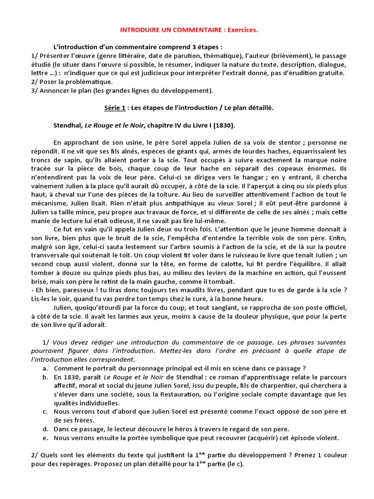 Introduction au commentaire littéraire | PDF | Le Rouge et le Noir