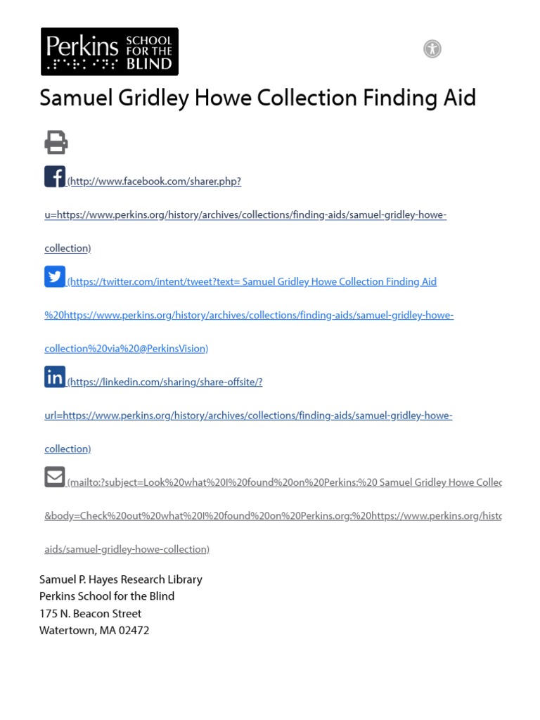 Samuel Gridley Howe Collection - Perkins School For The Blind | PDF