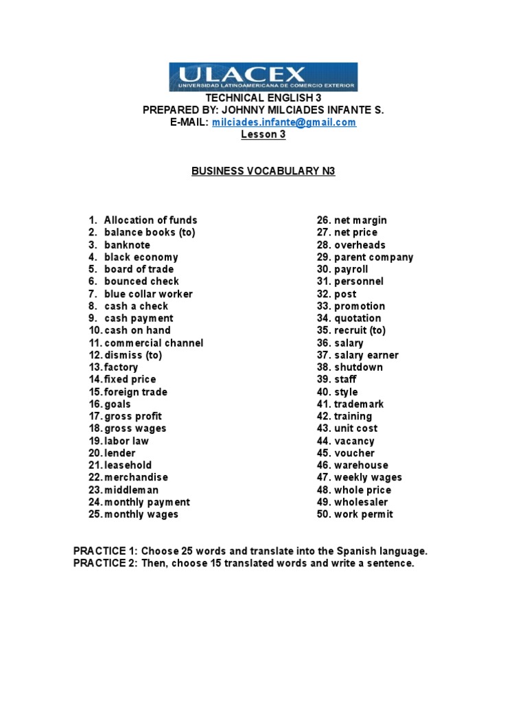 Business Vocabulary Lesson N3 | PDF | Money | Salary